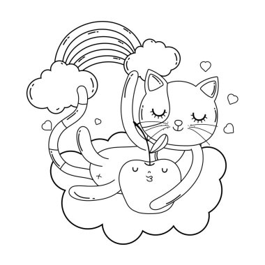 elma taze ve gökkuşağı ile sevimli kedi