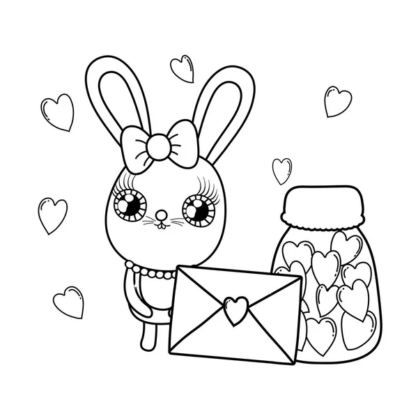 Cute Girl królik z koperty Walentynki — Wektor stockowy