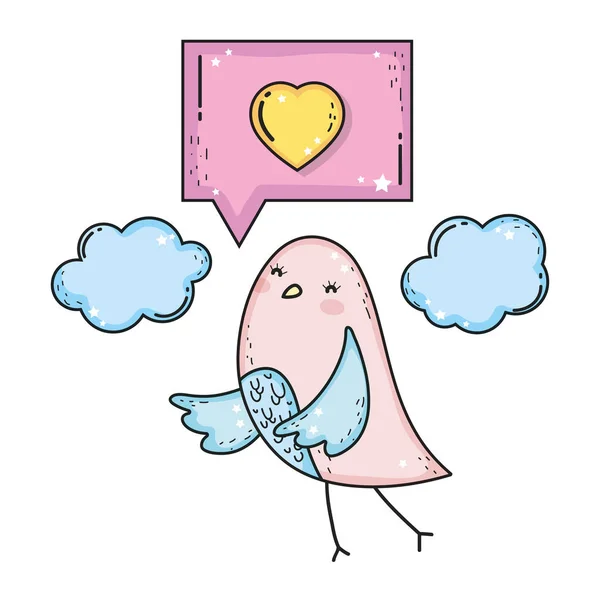 Χαριτωμένο μικρό πουλί με καρδιά υπέροχο χαρακτήρα — Διανυσματικό Αρχείο