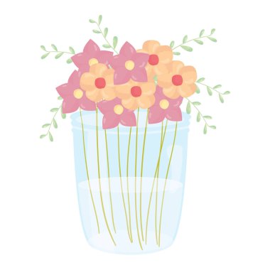 çiçek dekorasyonu ile mason kavanoz cam