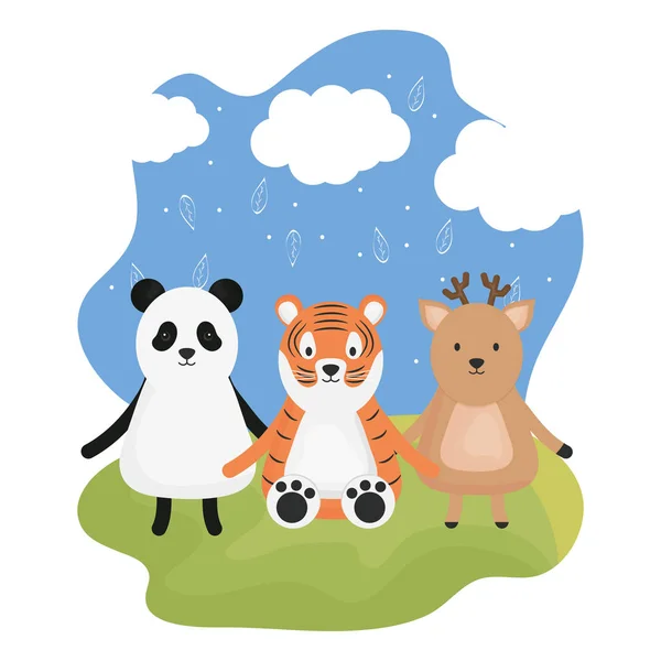 Lindos animales de grupo personajes infantiles — Vector de stock