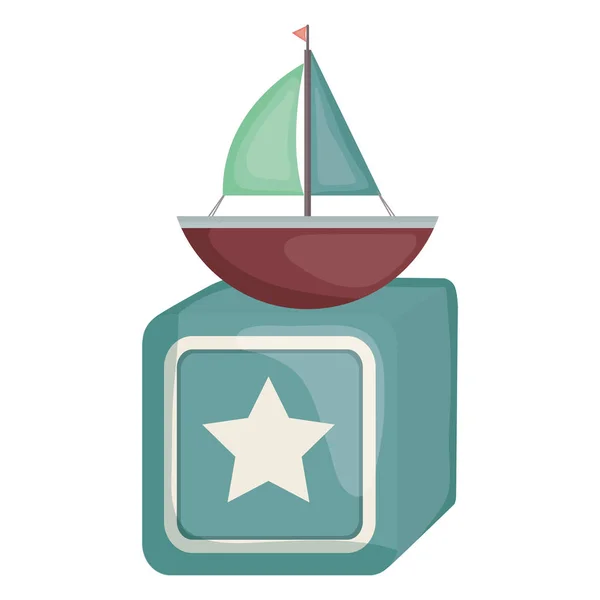 Segelboot-Spielzeug mit quadratischem Rahmen und Geburtstagselementen Vektor Illustraitor — Stockvektor