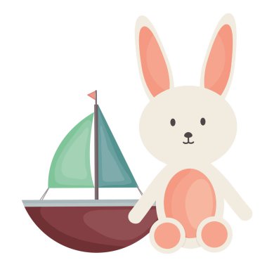 doldurulmuş tavşan ve yelkenli oyuncak eğlence kare kare çerçeve ve doğum günü elemanları vektör illustraitor