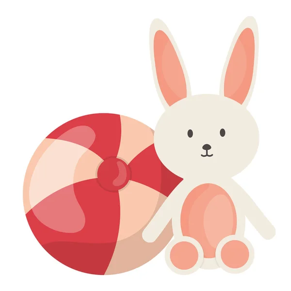 Ballon en plastique avec lapin jouets cadre carré et éléments d'anniversaire vecteur illustratrice — Image vectorielle