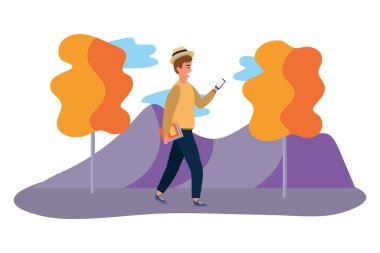 Bin yıllık öğrenci akıllı telefon açık havada kullanarak