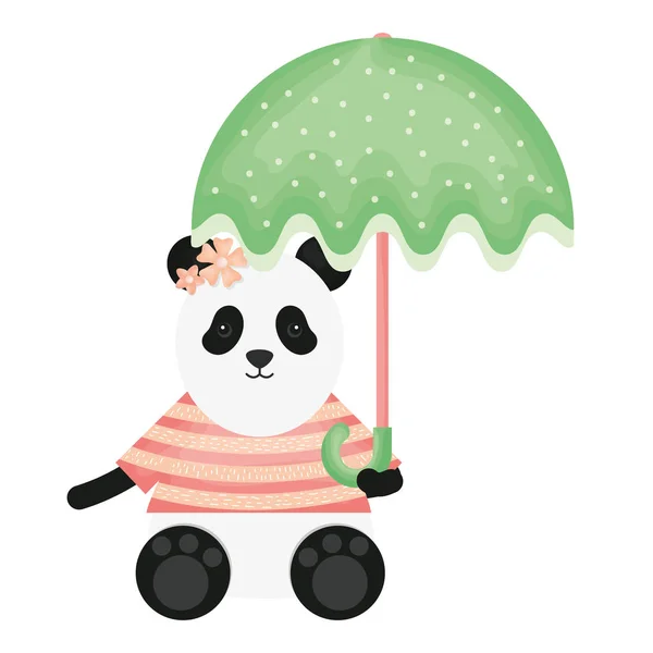 Cute female bear panda with umbrella — Stock Vector