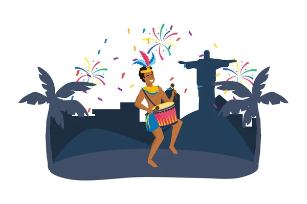 Mann feiert brasilianischen Karneval — Stockvektor