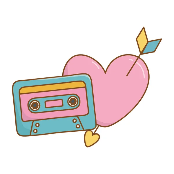 Cassette en hart met pijl — Stockvector