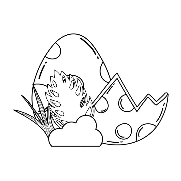 Huevos de dinosaurio con escena de arbusto — Vector de stock