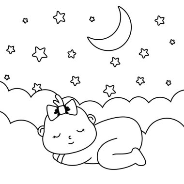 bebek siyah beyaz bir bulut üzerinde uyku