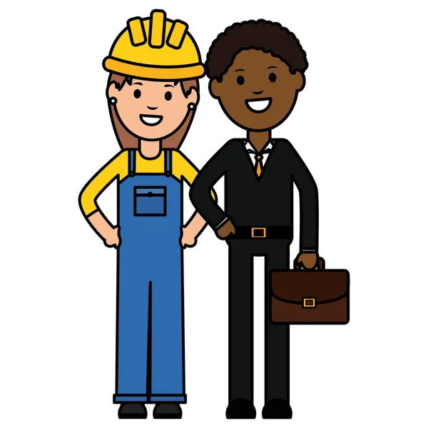 年轻的黑人商人与女建筑工人 — 图库矢量图片