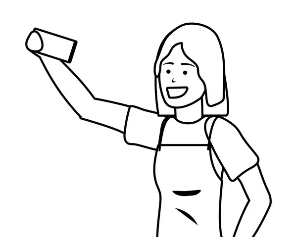 Millennial joven teléfono inteligente selfie retrato blanco y negro — Vector de stock