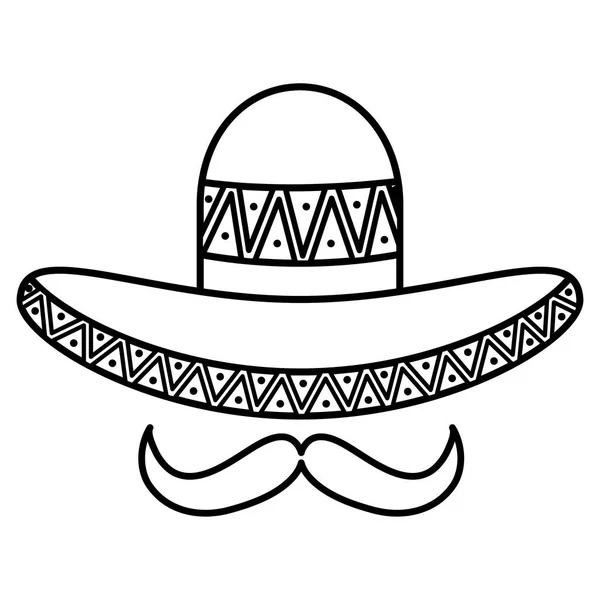 Sombrero mexicano con bigote icono tradicional — Vector de stock