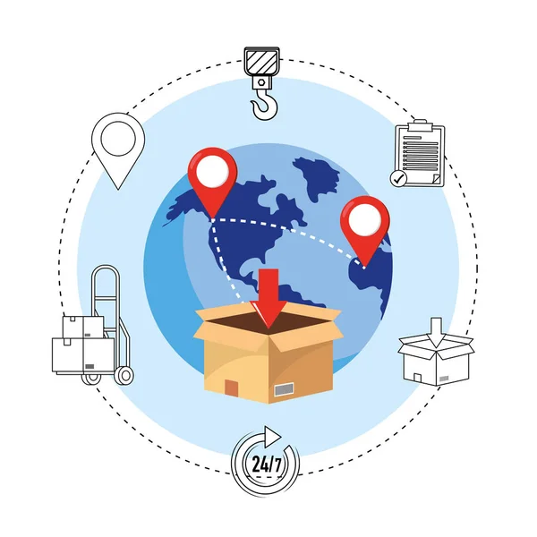 Entrega caixas pacote de serviço em todo o mundo —  Vetores de Stock