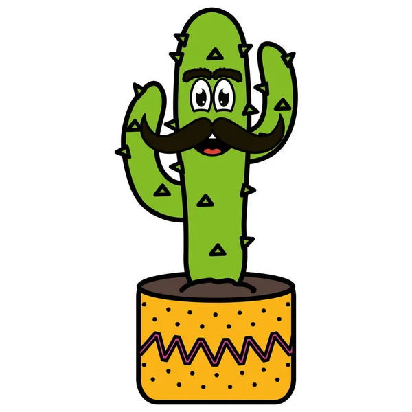 Kaktus meksiko dengan karakter kumis emoji - Stok Vektor
