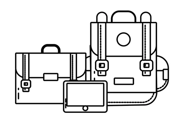 Rugzak en tablet cartoon — Stockvector