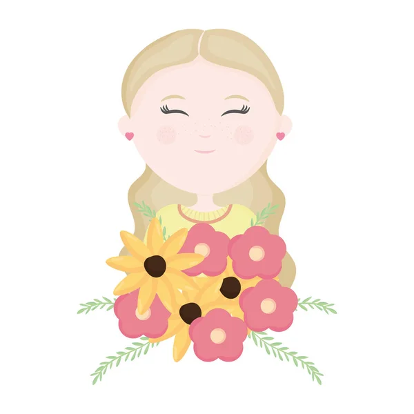 丸いフレーム 花束を持つ面白い女の子 ストックベクター C Tannilion Gmail Com