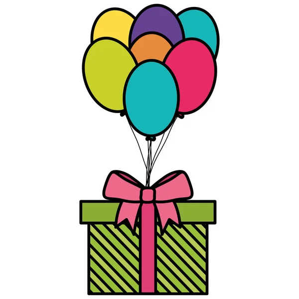 Caja de regalo con globos helio flotante — Vector de stock