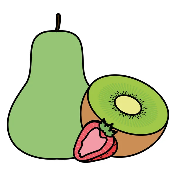 Kiwi fresco con fresa y pera — Vector de stock