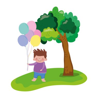 manzara balonlar helyum ile küçük tombul çocuk