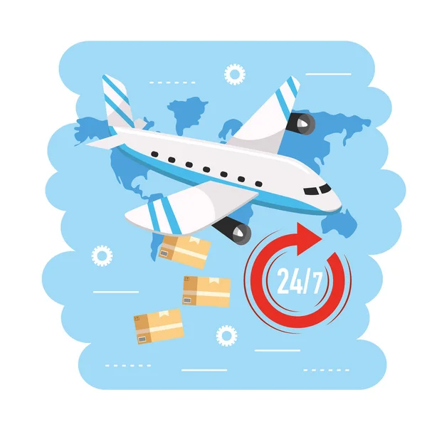 Transport par avion avec boîtes au service de livraison — Image vectorielle
