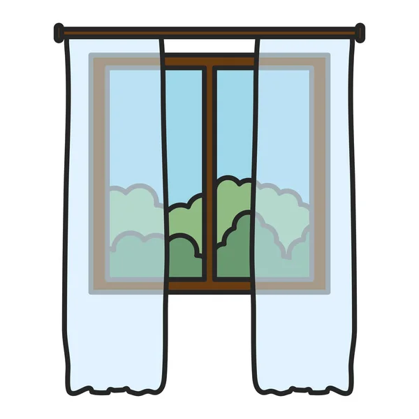 Pencere evi ve avlu gündüz manzaralı — Stok Vektör