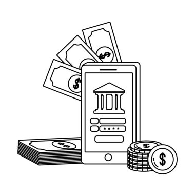 Dijital bankacılık hizmetleri online araçlar smatphone siyah ve beyaz