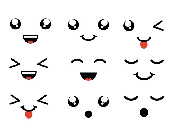 Conjunto de rostos personagens kawaii —  Vetores de Stock