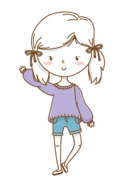 Sevimli kız karikatür şık kıyafet izole