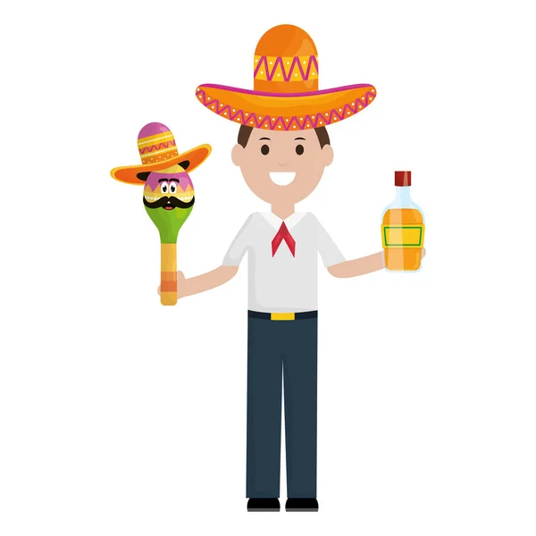 Mexikansk man med Tequila och Maraca karaktär — Stock vektor
