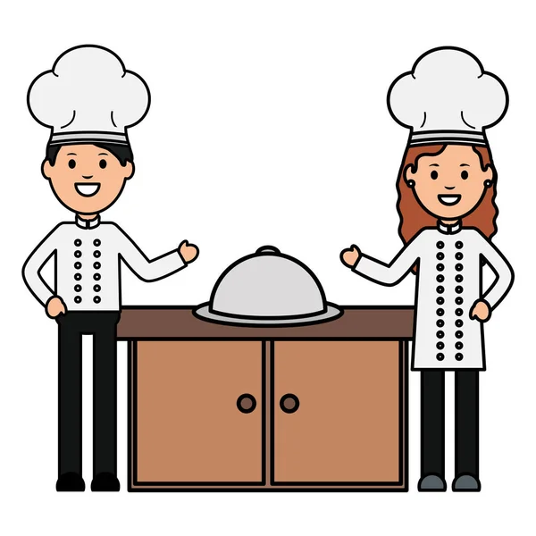 Joven chef pareja avatares caracteres — Archivo Imágenes Vectoriales
