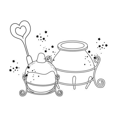 iksir şişesi ve değnek ile sihirli cadı kazan