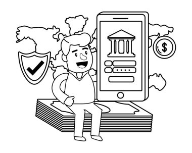 Dijital bankacılık hizmetleri online araçlar smatphone siyah ve beyaz