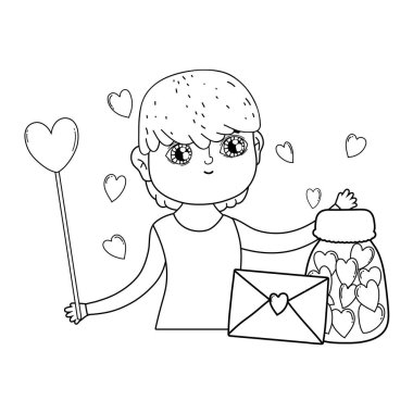 mason kavanoz ve zarf ile genç sevimli sevgilisi çocuk