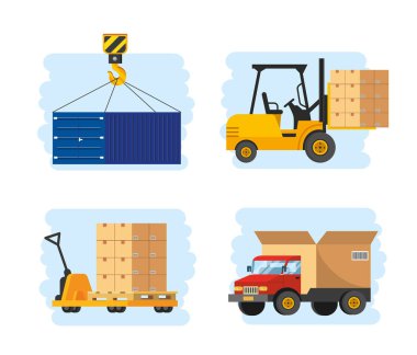 Forklift ve kamyon taşımacılığı ile teslimat hizmeti seti