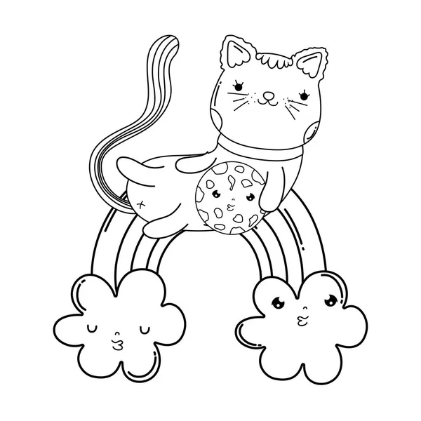 Gökkuşağı kurabiye ile sevimli kedi — Stok Vektör
