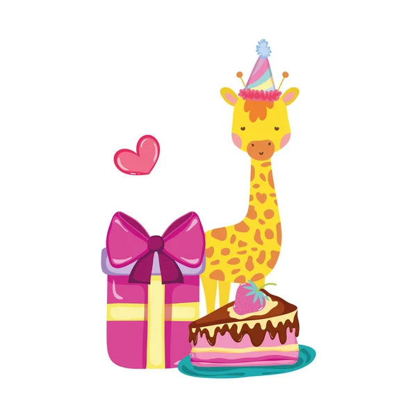 Leuke en kleine Giraffe met Party Hat karakter — Stockvector