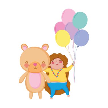 Balonlar hava ve ayı oyuncak ile küçük tombul kız