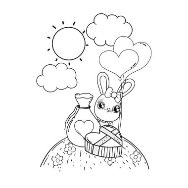 balon helyum Sevgililer günü ile sevimli tavşan