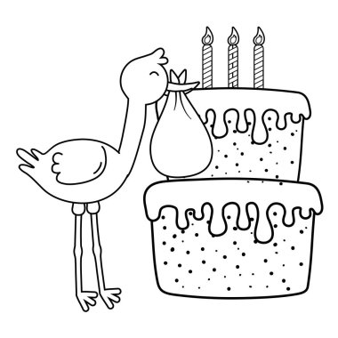 siyah beyaz doğum günü pastası ile leylek