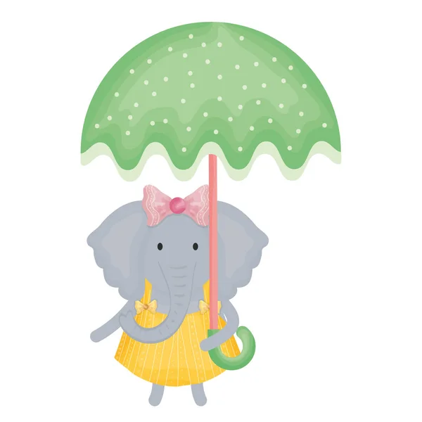 Elefante hembra lindo con paraguas — Vector de stock