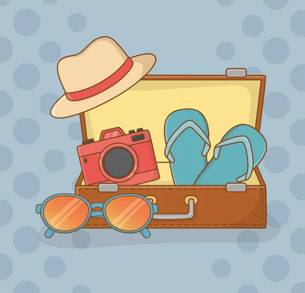 Koffer mit Reiseutensilien — Stockvektor