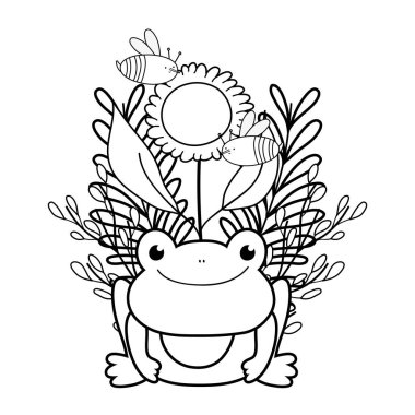 çiçek bahçe karakteri ile sevimli kurbağa