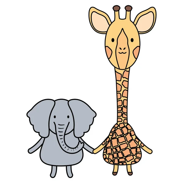 Linda jirafa con personajes de elefante — Archivo Imágenes Vectoriales