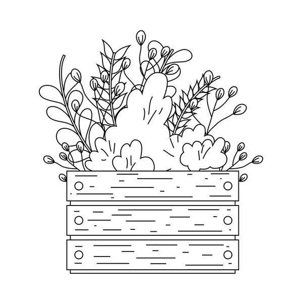 Caixa de madeira jardim com flores —  Vetores de Stock