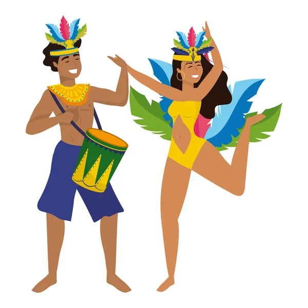 Ζευγάρι γιορτάζοντας Βραζιλία κανιβάλ — Διανυσματικό Αρχείο
