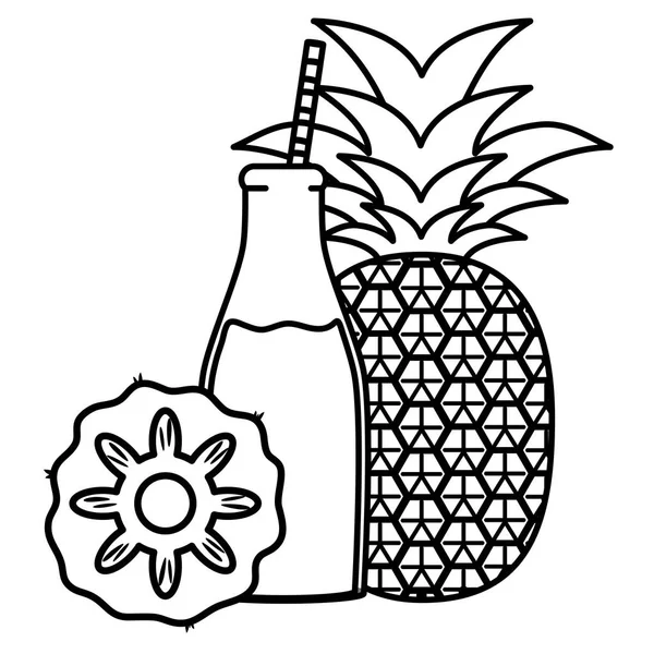 Fresh pineapple juice fruit in botttle with straw — Stock Vector