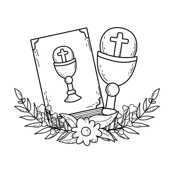 Sacred chalice with holy bible — Stock Vector