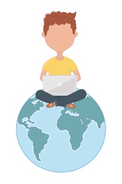 Dizüstü bilgisayar tasarımı vektör illüstrasyon ile Man