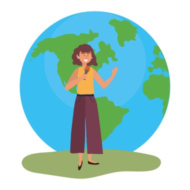 Kadın ve mikrofon tasarımı vektör çizimi